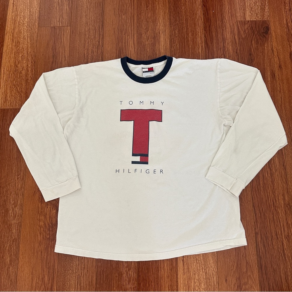Vintage Tommy Hilfiger Mens XL 'T For Him' Fragrance Long Sleeve T-Shirt White